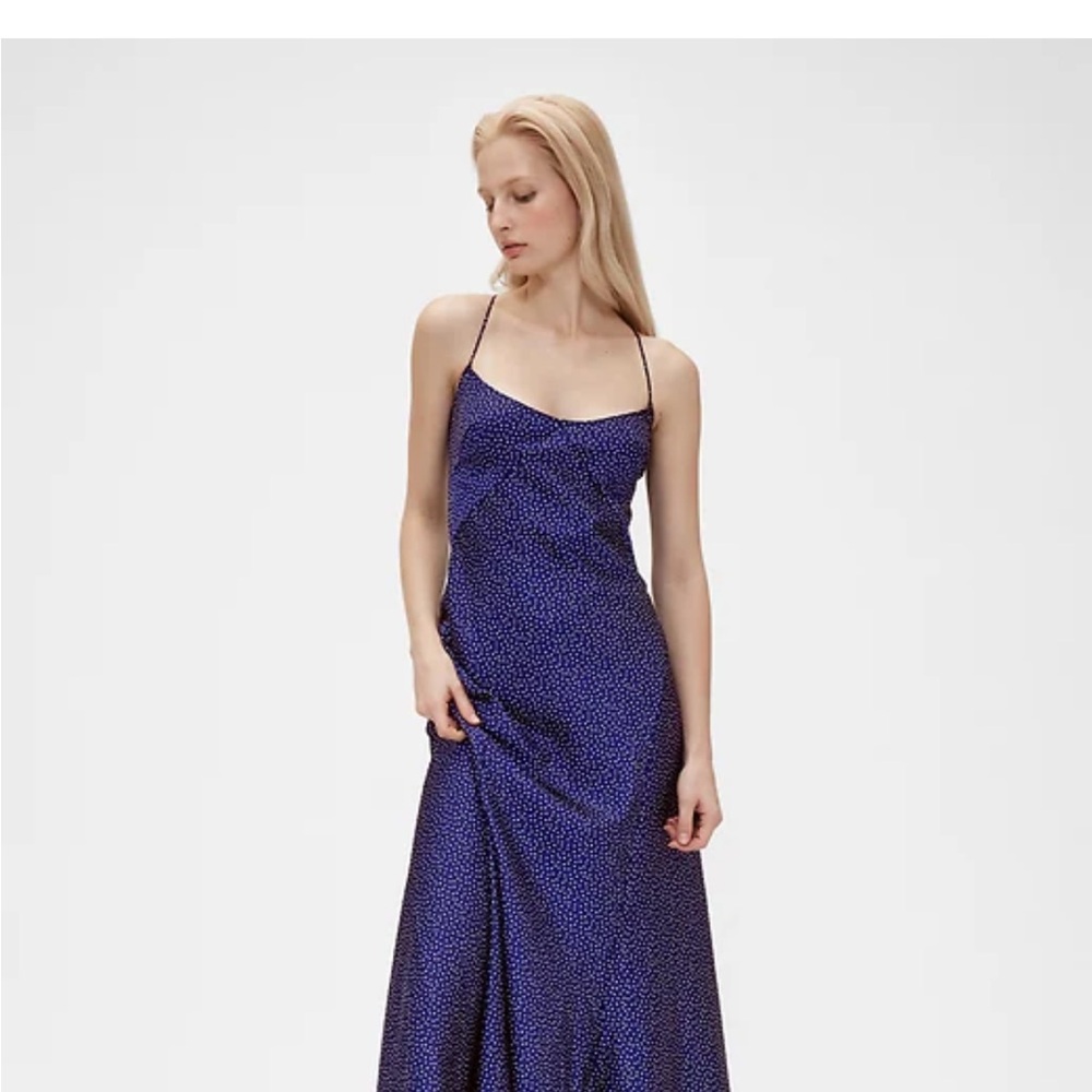 GAP Blue Satin Polka Dot Maxi Dress